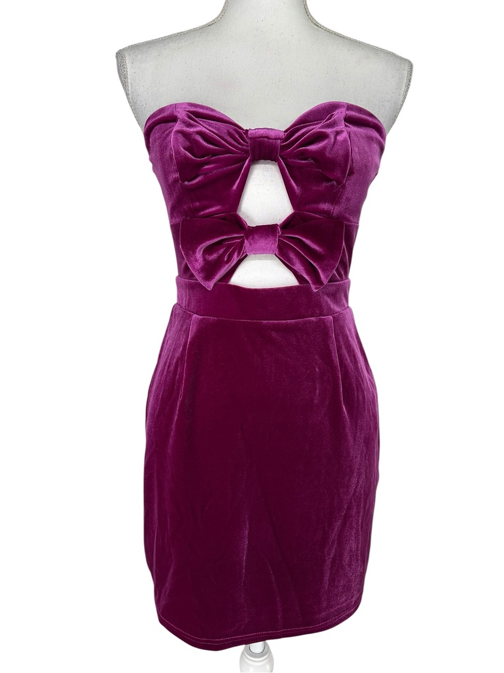 Avec Les Filles / Pink Strapless Velvet Bow Dress / Small / Fairy Whimsical